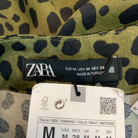 Zara khaki green black satin fluid leopard animal print pyjama pants Sz M NWT - Picture 7 of 13